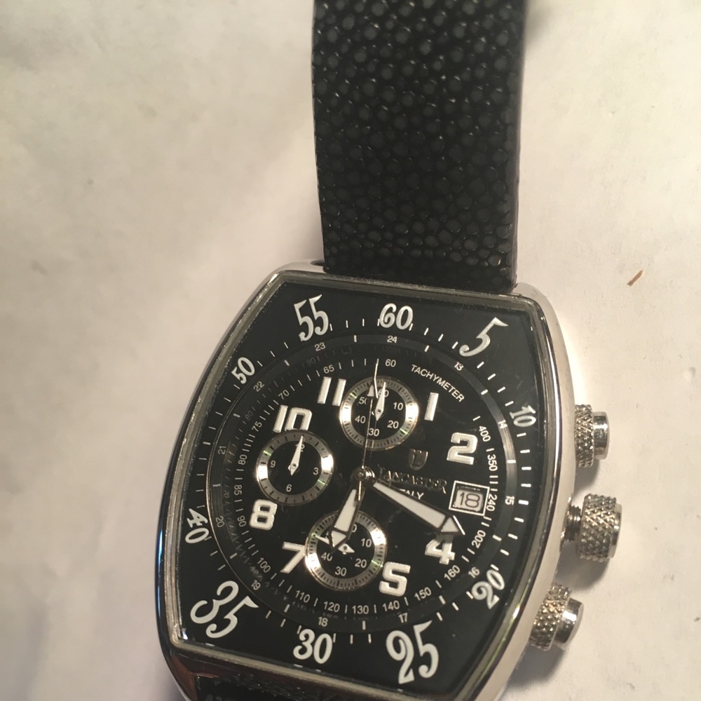 Black Lancaster watch. Black Leather Band.